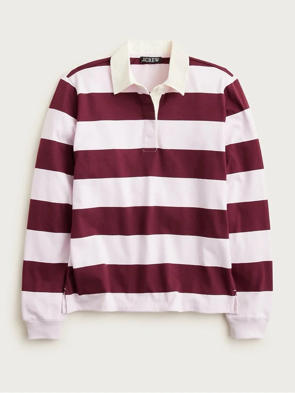 J. Crew Premium Weight Classic Striped Rugby Shirt Ruby Red/Ice Size Large